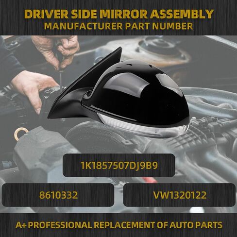 Dasbecan Driver Side Mirror Compatible with 2005-2010 Volkswagen Jetta Left Door Mirror With Turn Signal Light Manual Folding Power Heated Adjustment Glass Silver Gray Cover Replace# 8610332 (7pin) in Saudi Arabia