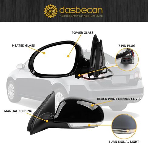 Dasbecan Driver Side Mirror Compatible with 2005-2010 Volkswagen Jetta Left Door Mirror With Turn Signal Light Manual Folding Power Heated Adjustment Glass Silver Gray Cover Replace# 8610332 (7pin) in Saudi Arabia