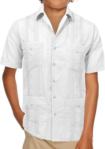 vkwear Boy's Guayabera Wedding Baptism Kids Toddler Junior Button-Up Casual Dress Shirt in Saudi Arabia