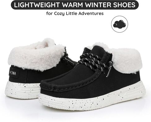 Apakowa Boys Fall Winter Boots Warm Girls Boys Winter Snow Boots with Faux Fur (Toddler/Little Kid/Big Kid) in Kuwait