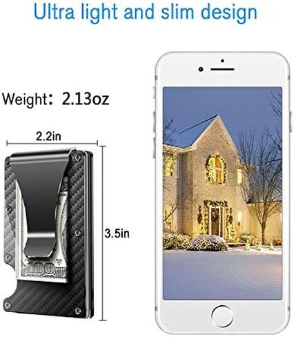 RFID Blocking, Carbon Fiber Wallet, Slim Money Clip & Minimalist Wallet, Aluminum Metal Wallet, Front Packet and Business Card Holder (Silver) in Saudi Arabia