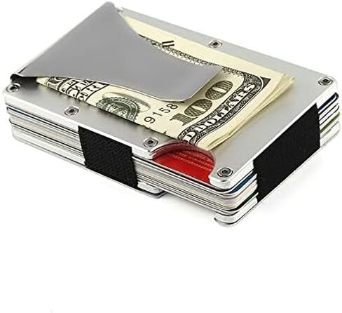 RFID Blocking, Carbon Fiber Wallet, Slim Money Clip & Minimalist Wallet, Aluminum Metal Wallet, Front Packet and Business Card Holder (Silver) in Saudi Arabia