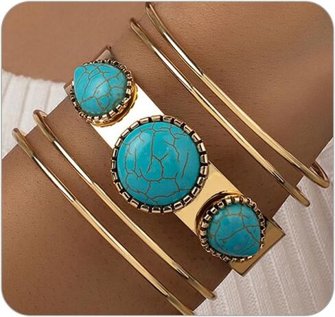 Chunky Western Turquoise Bracelet for Women,Boho Gold Thick Cuff Bangle,Wide Country Concert Jewelry Accessories in Saudi Arabia