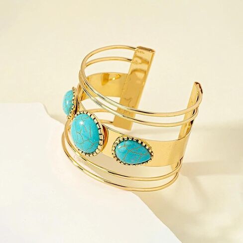 Chunky Western Turquoise Bracelet for Women,Boho Gold Thick Cuff Bangle,Wide Country Concert Jewelry Accessories in Saudi Arabia