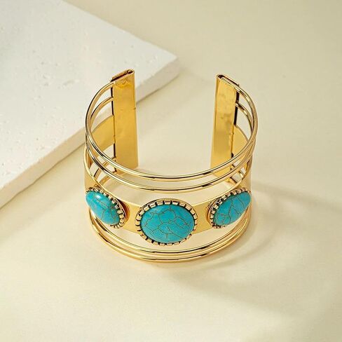 Chunky Western Turquoise Bracelet for Women,Boho Gold Thick Cuff Bangle,Wide Country Concert Jewelry Accessories in Saudi Arabia