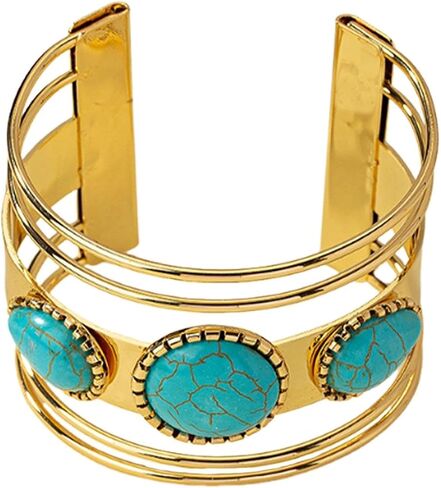 Chunky Western Turquoise Bracelet for Women,Boho Gold Thick Cuff Bangle,Wide Country Concert Jewelry Accessories in Saudi Arabia