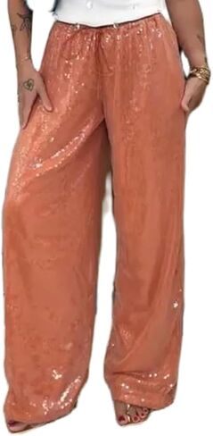 Sequin Pants for Women Low Rise Sparkly Glitter Wide Leg Disco Pants Party Dance Bottoms Wave Outfits in Kuwait