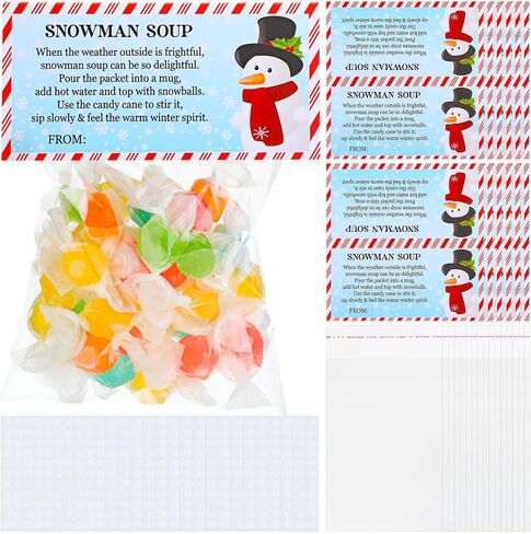 Watersay 90 Sets Christmas Poop Treat Bags Toppers with Self Adhesive Bag Snowman Elf Reindeer Poop Candy Hot Chocolate Treat Bag Cute Winter Food Bag for Party Favor Wrapping in Kuwait