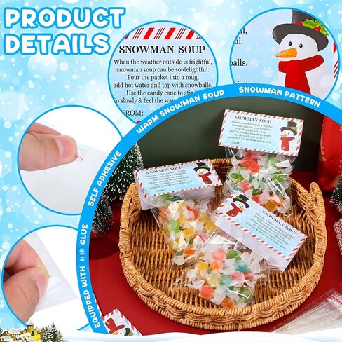 Watersay 90 Sets Christmas Poop Treat Bags Toppers with Self Adhesive Bag Snowman Elf Reindeer Poop Candy Hot Chocolate Treat Bag Cute Winter Food Bag for Party Favor Wrapping in Kuwait