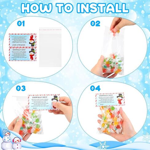 Watersay 90 Sets Christmas Poop Treat Bags Toppers with Self Adhesive Bag Snowman Elf Reindeer Poop Candy Hot Chocolate Treat Bag Cute Winter Food Bag for Party Favor Wrapping in Kuwait