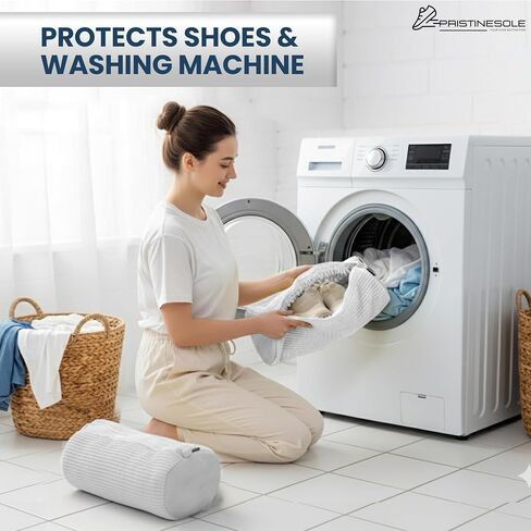 Shoe Washing Machine Bag – 2 Pack Sneaker Laundry Bags for Washer & Dryer – Durable Mesh Shoe Cleaning Bag with Zipper for Sneakers, Tennis Shoes & Delicates – Creamy White in Saudi Arabia
