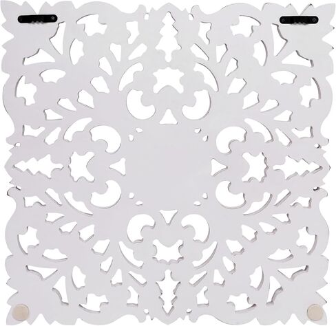 DEVLA White Antique Hand Carved & Hand Painted Wooden Mandala Wall Art (15.5x15.5 inch) Set of 2 Wall Decor, White Panel Style Home Décor, Rectangle Scroll Carved Wood Sculpture for Home Use in Saudi Arabia