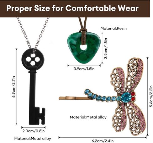 مجموعة مجوهرات إكسسوارات كارولين مكونة من 3 قطع - قلادة حجرية/قلادة مفاتيح/مشبك شعر يعسوب، مجوهرات كارولين لعيد الميلاد والهالوين التنكرية دعائم الأفلام، هدايا لمحبي النساء والرجال in Saudi Arabia