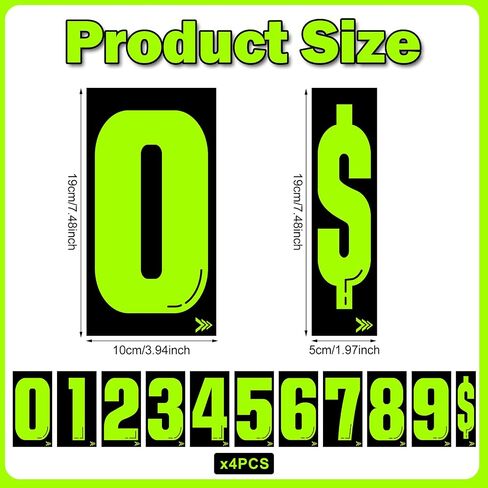 7 1/2 Vinyl Number Decals Large Chartreuse Windshield Pricing Stickers Car Dealership Supplies 0-9 Car Lot Pricing Numbers for Auto Vehicle Window (44 Pcs) in Saudi Arabia