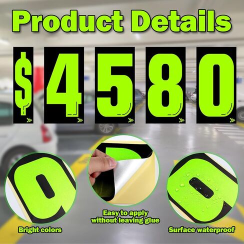 7 1/2 Vinyl Number Decals Large Chartreuse Windshield Pricing Stickers Car Dealership Supplies 0-9 Car Lot Pricing Numbers for Auto Vehicle Window (44 Pcs) in Saudi Arabia