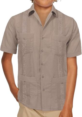 vkwear Boy's Guayabera Wedding Baptism Kids Toddler Junior Button-Up Casual Dress Shirt in Saudi Arabia