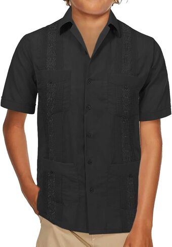 vkwear Boy's Guayabera Wedding Baptism Kids Toddler Junior Button-Up Casual Dress Shirt in Saudi Arabia