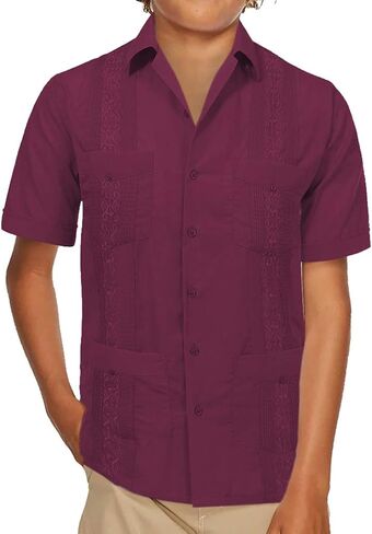 vkwear Boy's Guayabera Wedding Baptism Kids Toddler Junior Button-Up Casual Dress Shirt in Saudi Arabia