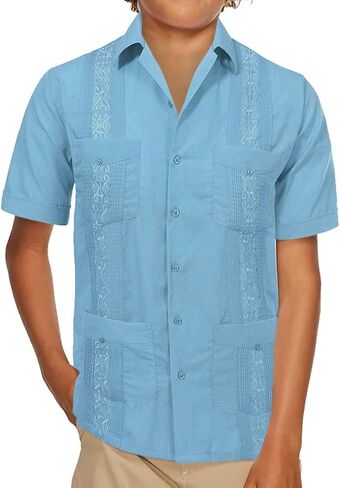 vkwear Boy's Guayabera Wedding Baptism Kids Toddler Junior Button-Up Casual Dress Shirt in Saudi Arabia