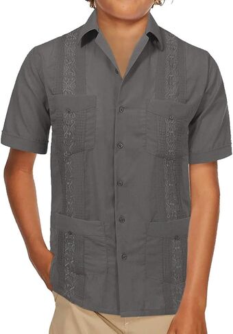 vkwear Boy's Guayabera Wedding Baptism Kids Toddler Junior Button-Up Casual Dress Shirt in Saudi Arabia