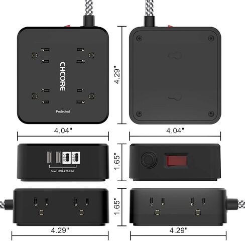 10Ft Surge Protector Power Strip - CHCORE Flat Plug Extension Cord with 8 Outlets and 4 USB Ports(2 USB C), 3 Side Wall Mount Outlet Extender for Home Dorm Room Essentials, ETL Listed, White in Kuwait