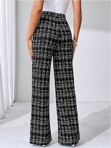 SOLY HUX Women's Plus Size Plaid Pants High Waisted Straight Leg Casual Work Office Long Trousers in Saudi Arabia