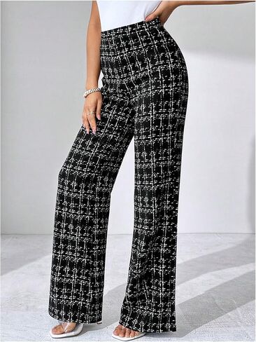 SOLY HUX Women's Plus Size Plaid Pants High Waisted Straight Leg Casual Work Office Long Trousers in Saudi Arabia