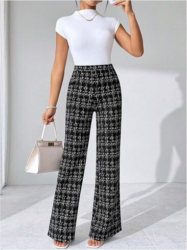 SOLY HUX Women's Plus Size Plaid Pants High Waisted Straight Leg Casual Work Office Long Trousers in Saudi Arabia