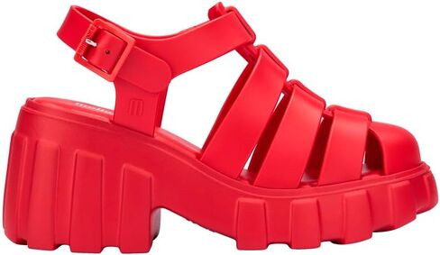 Melissa Megan Platform Jelly Heels for Women - The Iconic Original 90’s Jelly Shoe, Fisherman's Sandal with Chunky, Platform Lug-Sole Heel and Adjustable Strap and Side Buckle, Red, 6 in Kuwait