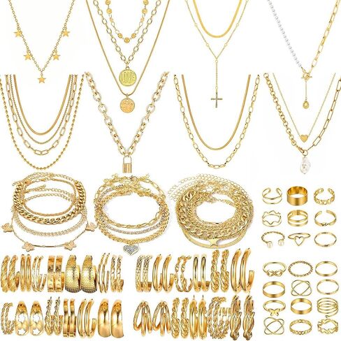 Gold plate and Silver Plated Jewelry Sets for Women Costume Jewelry Chain Necklace Bracelet Earrings and Rings Sets for Women in Saudi Arabia
