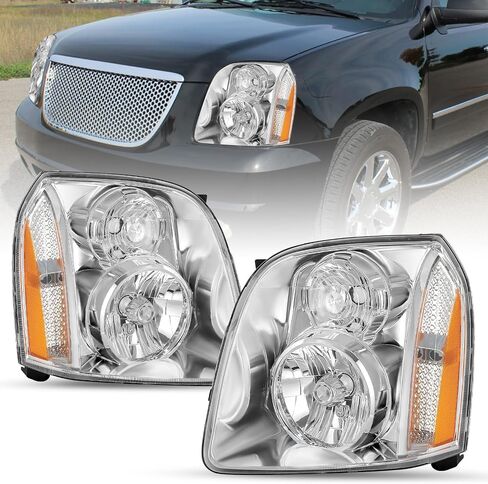 SOCKIR Headlight Assembly Set for 2007-2014 GMC Yukon/Yukon XL 1500 2500 Hybrid Base Denali Factory OE Style Headlamp Pair Replacement Updated Chrome Housing in Saudi Arabia