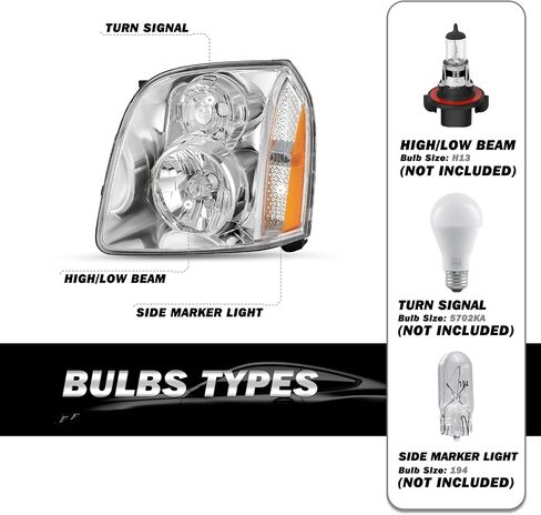 SOCKIR Headlight Assembly Set for 2007-2014 GMC Yukon/Yukon XL 1500 2500 Hybrid Base Denali Factory OE Style Headlamp Pair Replacement Updated Chrome Housing in Saudi Arabia