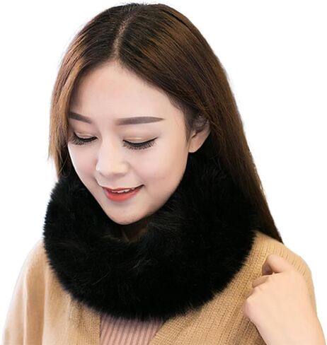 ECYC Ltd Winter Warm Faux Fur Circle Scarf Furry Circle Loop Neck Warmer Scarf Fluffy Winter Scarves for Women Lady in Kuwait