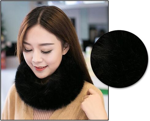 ECYC Ltd Winter Warm Faux Fur Circle Scarf Furry Circle Loop Neck Warmer Scarf Fluffy Winter Scarves for Women Lady in Kuwait