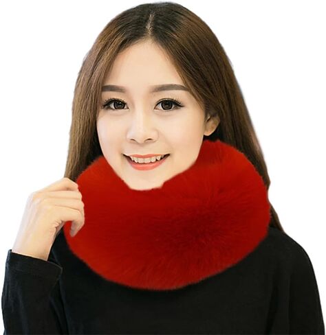 ECYC Ltd Winter Warm Faux Fur Circle Scarf Furry Circle Loop Neck Warmer Scarf Fluffy Winter Scarves for Women Lady in Kuwait