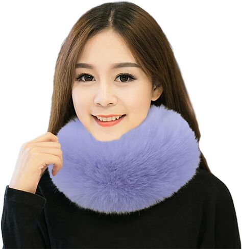 ECYC Ltd Winter Warm Faux Fur Circle Scarf Furry Circle Loop Neck Warmer Scarf Fluffy Winter Scarves for Women Lady in Kuwait