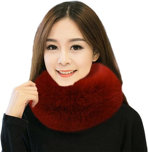 ECYC Ltd Winter Warm Faux Fur Circle Scarf Furry Circle Loop Neck Warmer Scarf Fluffy Winter Scarves for Women Lady in Kuwait