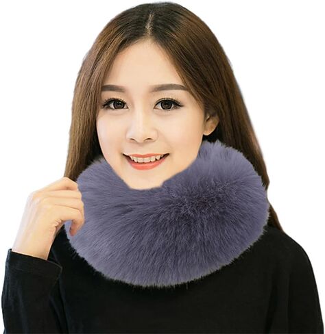 ECYC Ltd Winter Warm Faux Fur Circle Scarf Furry Circle Loop Neck Warmer Scarf Fluffy Winter Scarves for Women Lady in Kuwait