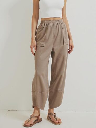 Women's Casual Baggy Wide Leg Pants with Elastic Waist & Pockets in Saudi Arabia