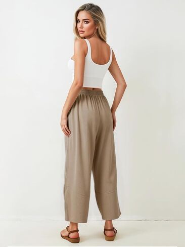 Women's Casual Baggy Wide Leg Pants with Elastic Waist & Pockets in Saudi Arabia