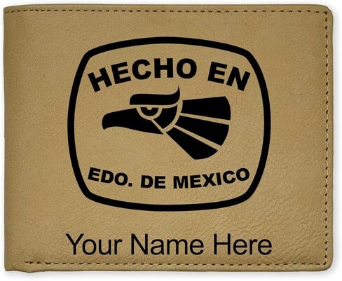 LaserGram Faux Leather Bi-Fold Wallet, Hecho en Edo de Mexico, Personalized Engraving Included (Black with Gold) in Saudi Arabia