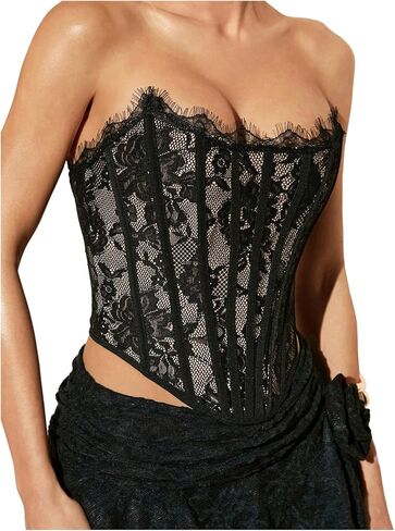 Women's Y2K Floral Corset Tops Renaissance Bustier Corset Lace-Up Backless Bustier Party Rave Club Going Tops in Saudi Arabia