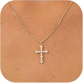 Cross Necklace for Women - 14K Gold/White Gold Plated Simple Dainty Diamond Cross Pendant Necklace with Cubic Zirconia Jewelry Gift For Her in Saudi Arabia