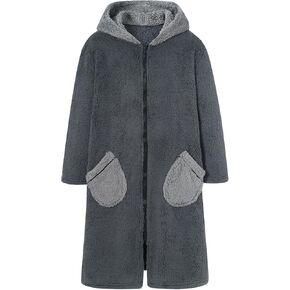 Funnycokid Boys Robe Zipper Kids Soft Fleece Hooded Bathrobe 7-14 Years in Kuwait