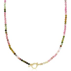 Ross-Simons 3.5-4mm Multicolored Tourmaline Bead Charm-Compatible Toggle Necklace in 18kt Gold Over Sterling in Saudi Arabia