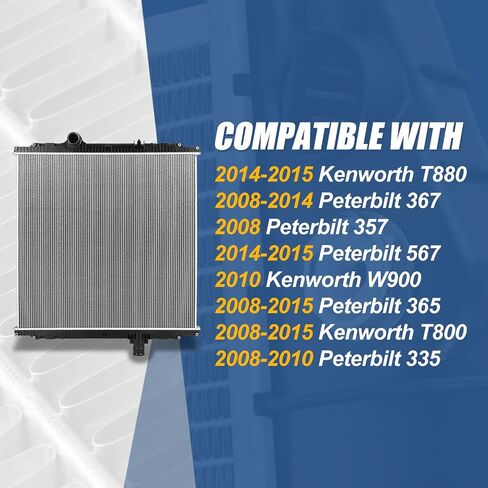 مشعاع Auto Dynasty متوافق مع 2008-2015 Kenworth T880 T800 W900 Peterbilt 367 357 567 365 335 شاحنة، مشعاع تبريد بصفين على طراز المصنع، قلب من الألومنيوم in Saudi Arabia