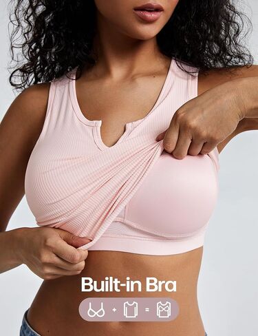 ZeroBound Built in Shelf Bra Tank Crop Top - V Neck Tank Tops for Women, Basics Going Out Top Sleeveless Garment in Saudi Arabia