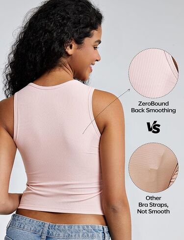 ZeroBound Built in Shelf Bra Tank Crop Top - V Neck Tank Tops for Women, Basics Going Out Top Sleeveless Garment in Saudi Arabia
