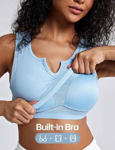 ZeroBound Built in Shelf Bra Tank Crop Top - V Neck Tank Tops for Women, Basics Going Out Top Sleeveless Garment in Saudi Arabia