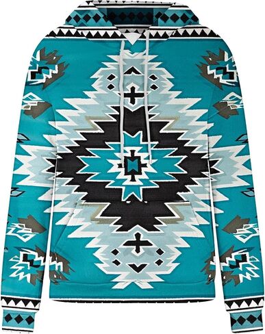 Women's Western Aztec Ethnic Style Hoodies Sweatshirts Casual Western Cowgirl Rhombus Printed Pullover Tops in Kuwait
